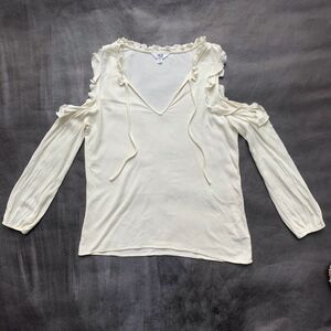 Jack By BB Dakota Cream White Long Sleeve Cold Shoulder Ruffle Peasant Blouse